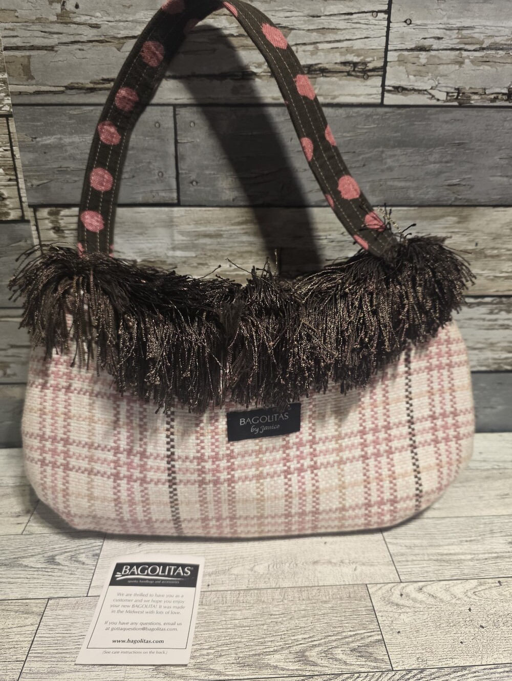 Bagolitas Pink Plaid Fringe Shoulder Bag